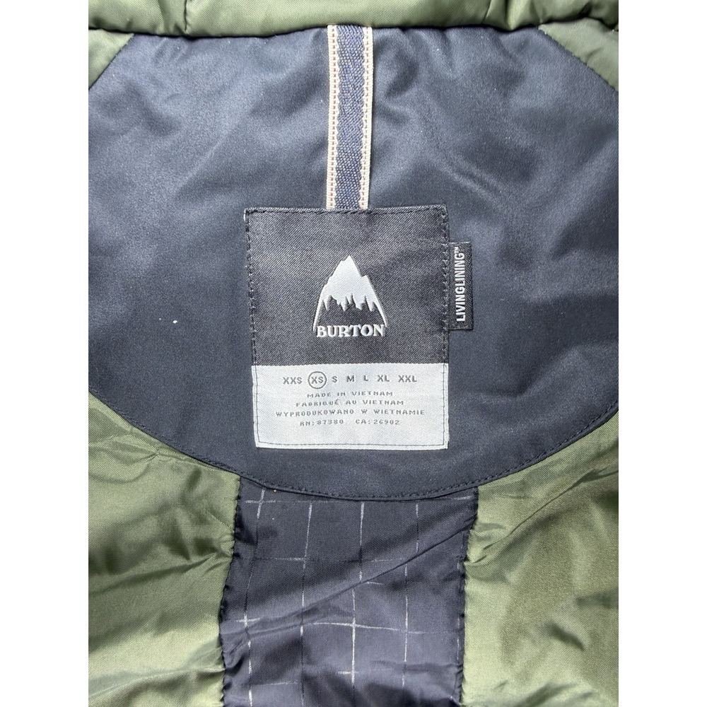 Burton Men's Hooded Jacket Black Olive Green Full Zip Quilted Sleeves Size XS - Picture 4 of 9